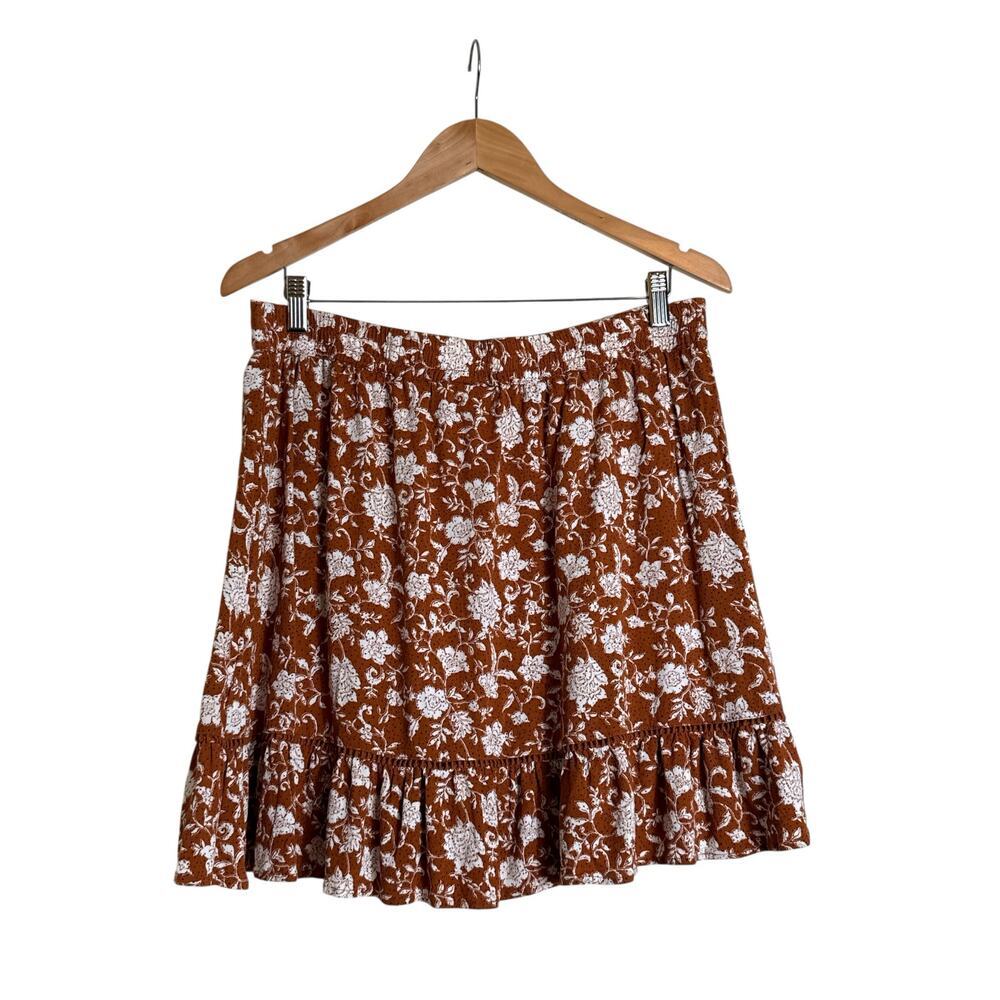 Shyanne Floral Button Front Skirt XL Western Boho Rust Ruffle Hem Skirt - Picture 6 of 8